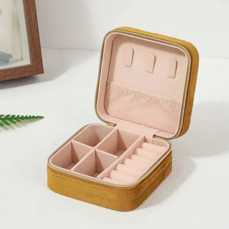 Velvet Jewelry Box for Women – Necklace, Ring, Earrings Organizer, Travel Portable Zipper Square Storage Case LumeaWomen