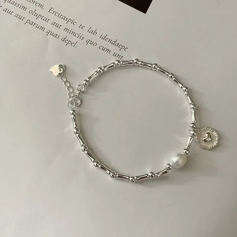 925 Sterling Silver Pearl Bracelet – Elegant Knotted Bead Charm Jewelry for Women LumeaWomen