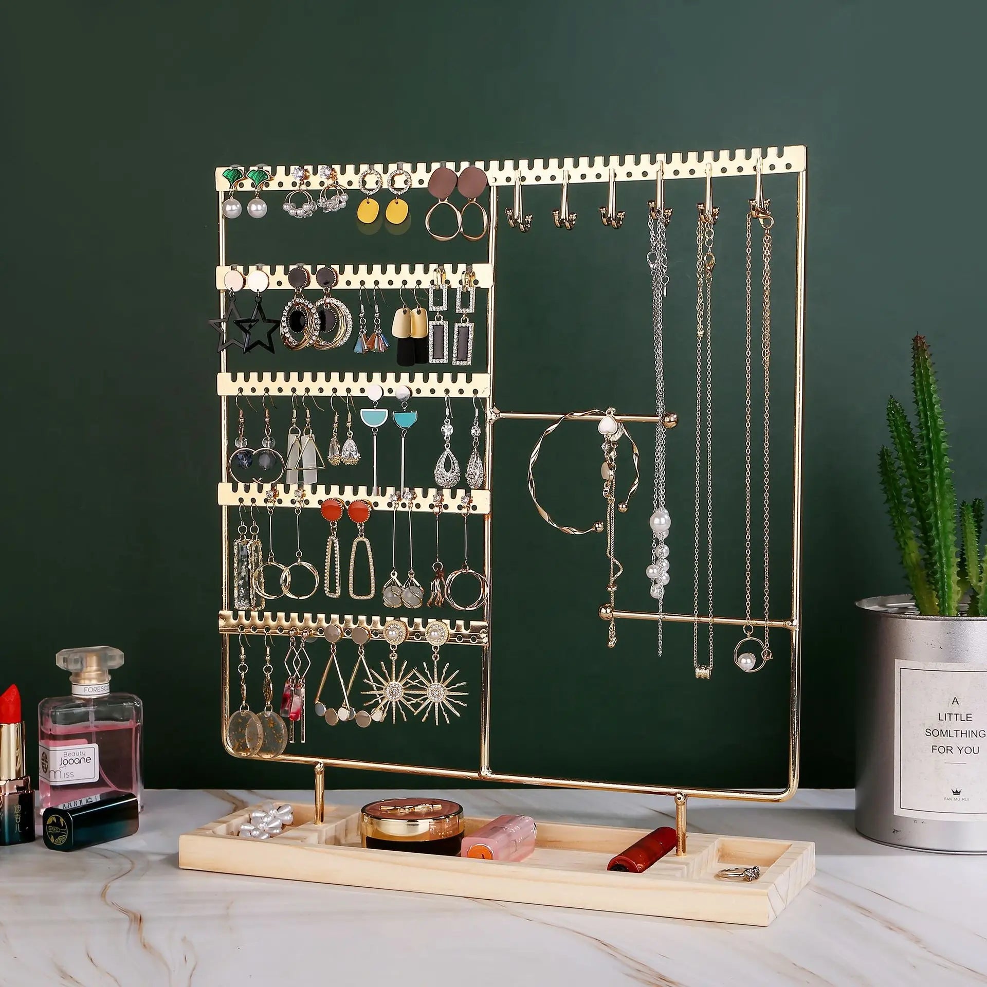 Multifunctional Jewelry Display Rack - Detachable Wooden Base for Earrings, Necklaces, Rings, Bracelets & Watches LumeaWomen