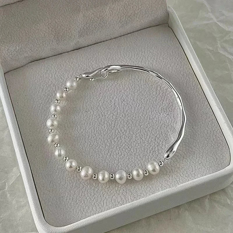 925 Sterling Silver Pearl Bracelet – Elegant Knotted Bead Charm Jewelry for Women LumeaWomen