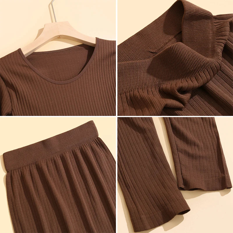Women's Seamless Thermal Underwear Set - Winter Long Sleeve Top & Pants, Thick Sleepwear LumeaWomen