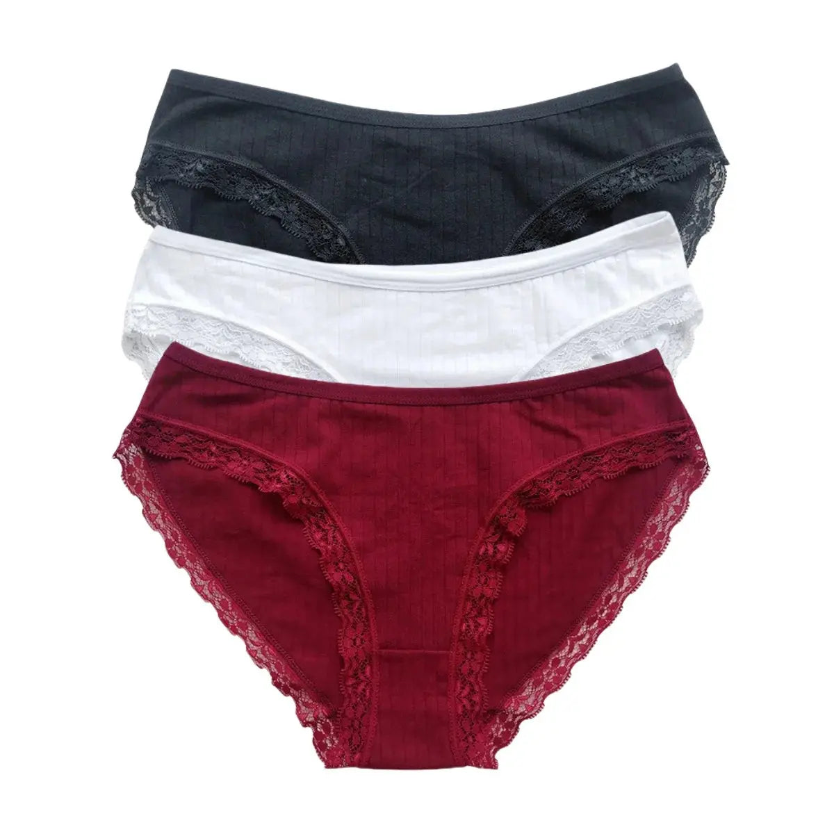 3Pcs/Set Cotton Lace Panties for Women – Soft Solid Color Briefs, M-XL, Underwear LumeaWomen