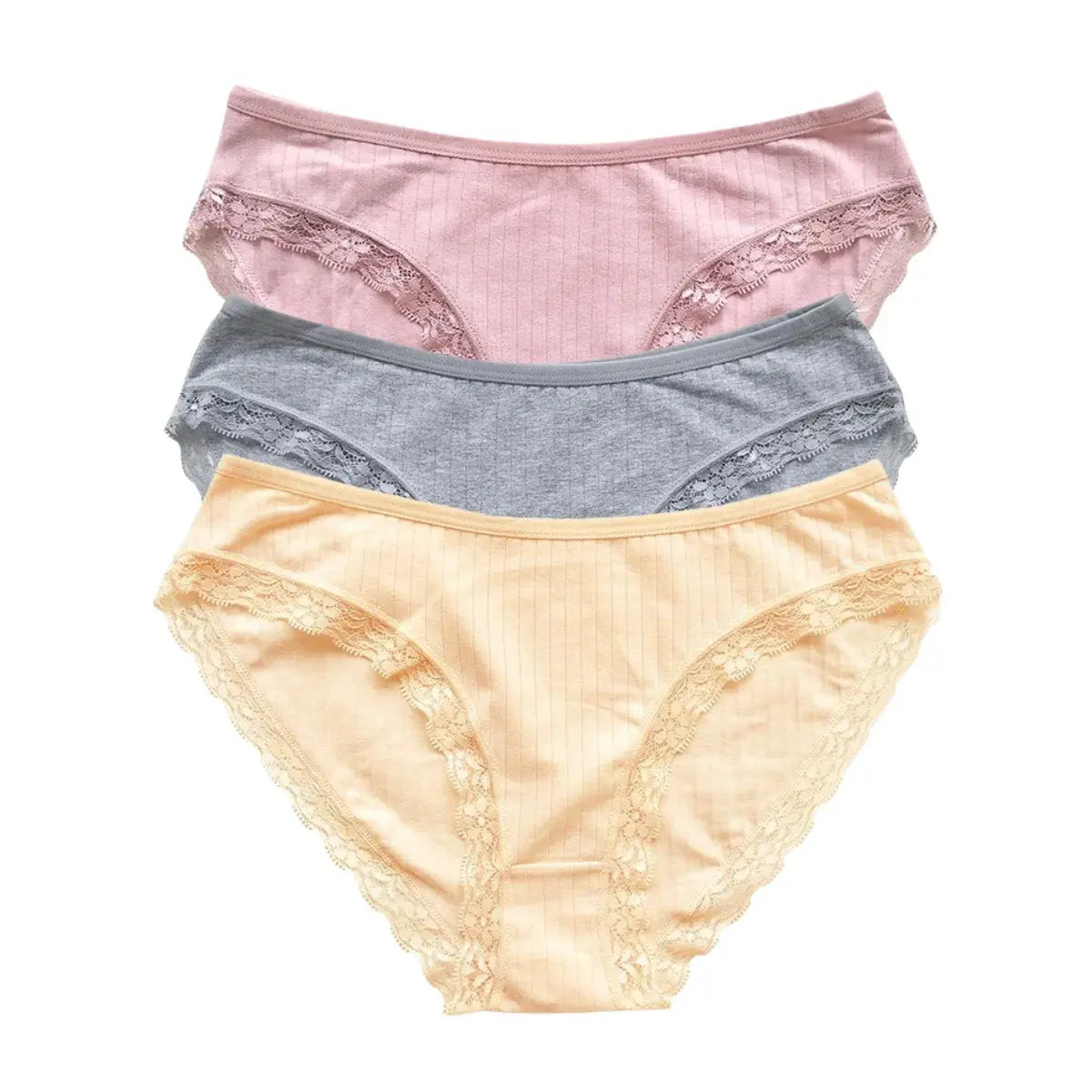3Pcs/Set Cotton Lace Panties for Women – Soft Solid Color Briefs, M-XL, Underwear LumeaWomen