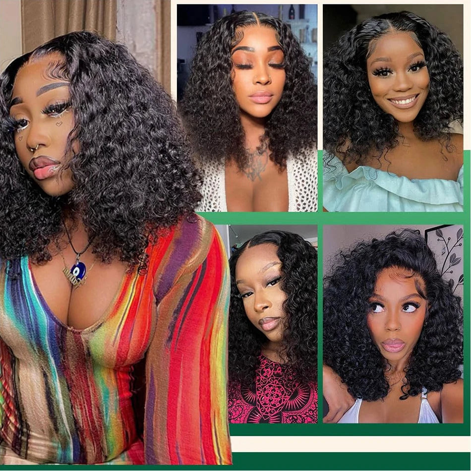Glueless Deep Curly Bob Wig - 13x4 Brazilian Water Wave Lace Frontal Human Hair Wig for Women LumeaWomen