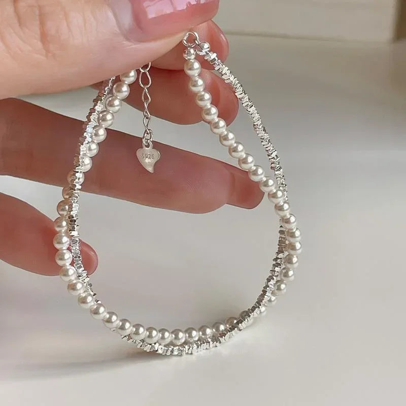 925 Sterling Silver Pearl Bracelet – Elegant Knotted Bead Charm Jewelry for Women LumeaWomen