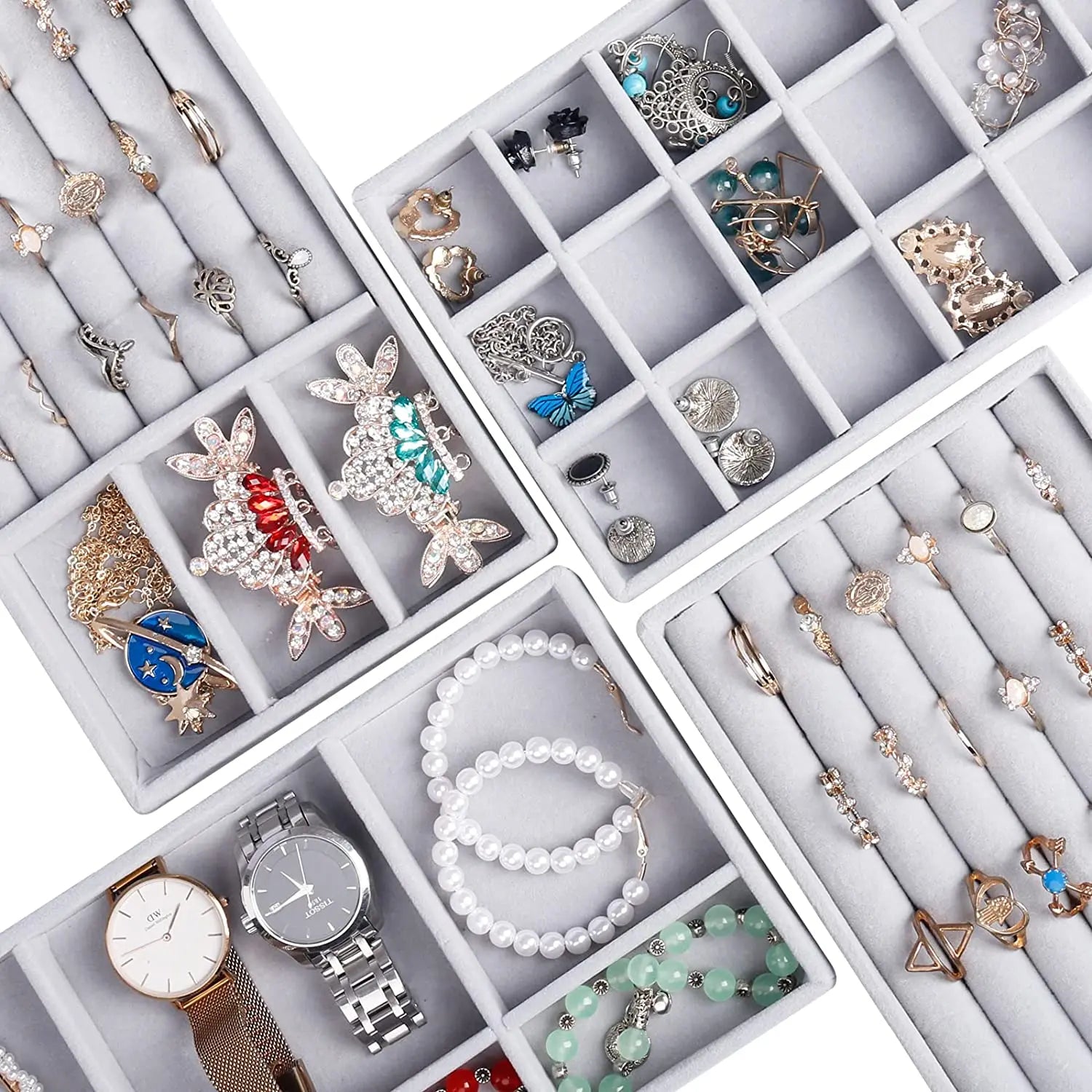 Soft Velvet Stackable Jewelry Tray - Portable Organizer for Rings, Earrings, Necklaces & Bracelets LumeaWomen