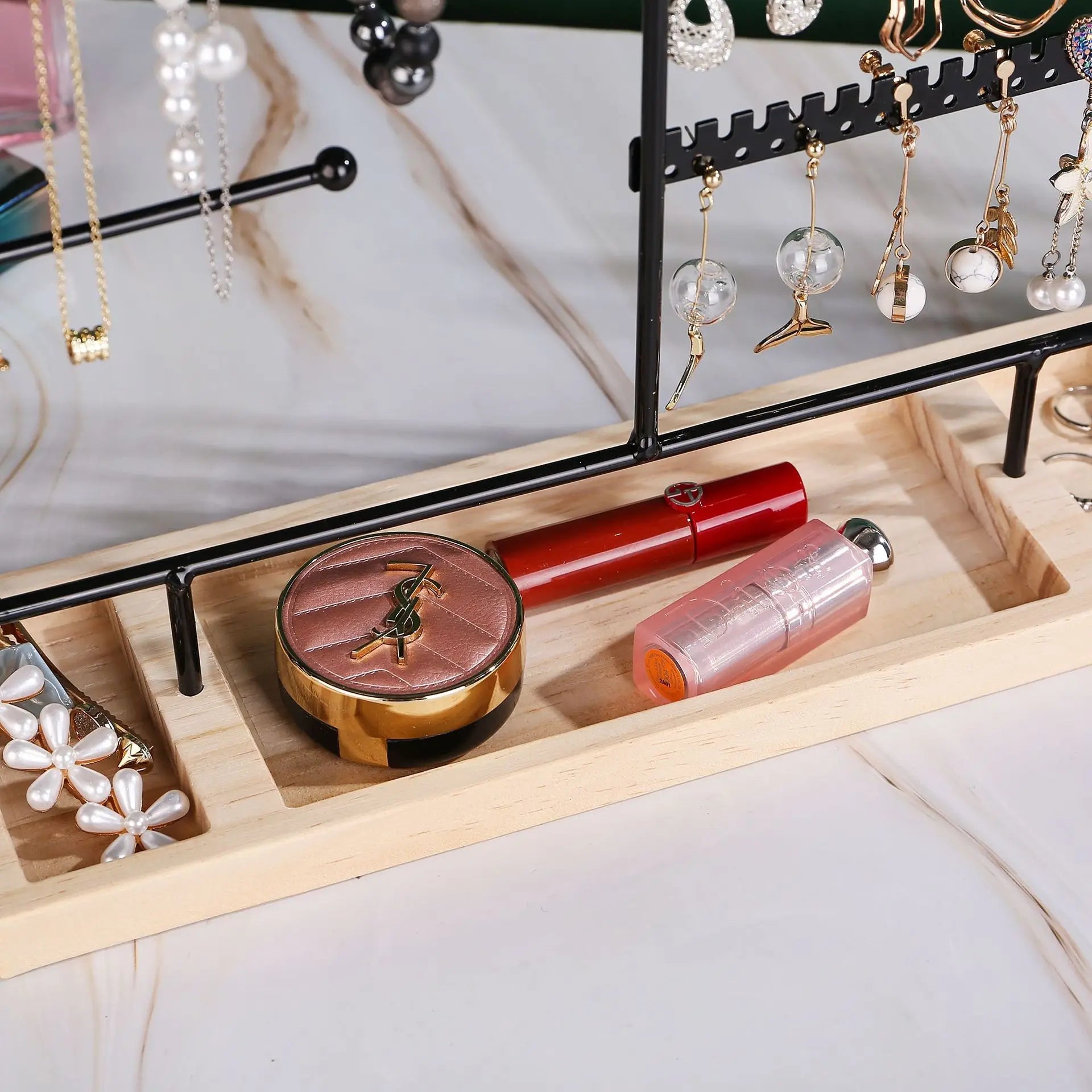 Multifunctional Jewelry Display Rack - Detachable Wooden Base for Earrings, Necklaces, Rings, Bracelets & Watches LumeaWomen