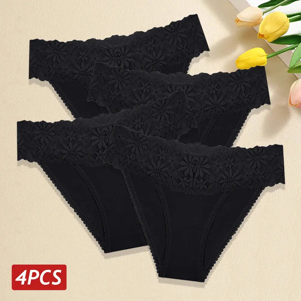 Lace Panties Women Cotton Briefs Female Comfortable Underwear 4PCS/Set Elstice Solid Color Panties Female Low Rise Lingerie LumeaWomen