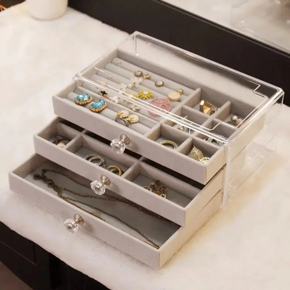 Elegant Three-Layer Flannel Jewelry Box with Drawers - Ideal Storage for Necklaces, Earrings, and Rings LumeaWomen