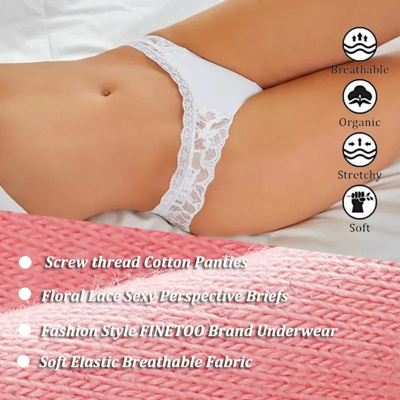 4PCS/Set Floral Lace Panties – Women's Breathable Low Rise Briefs, Soft Solid Color Underwear & Lingerie LumeaWomen