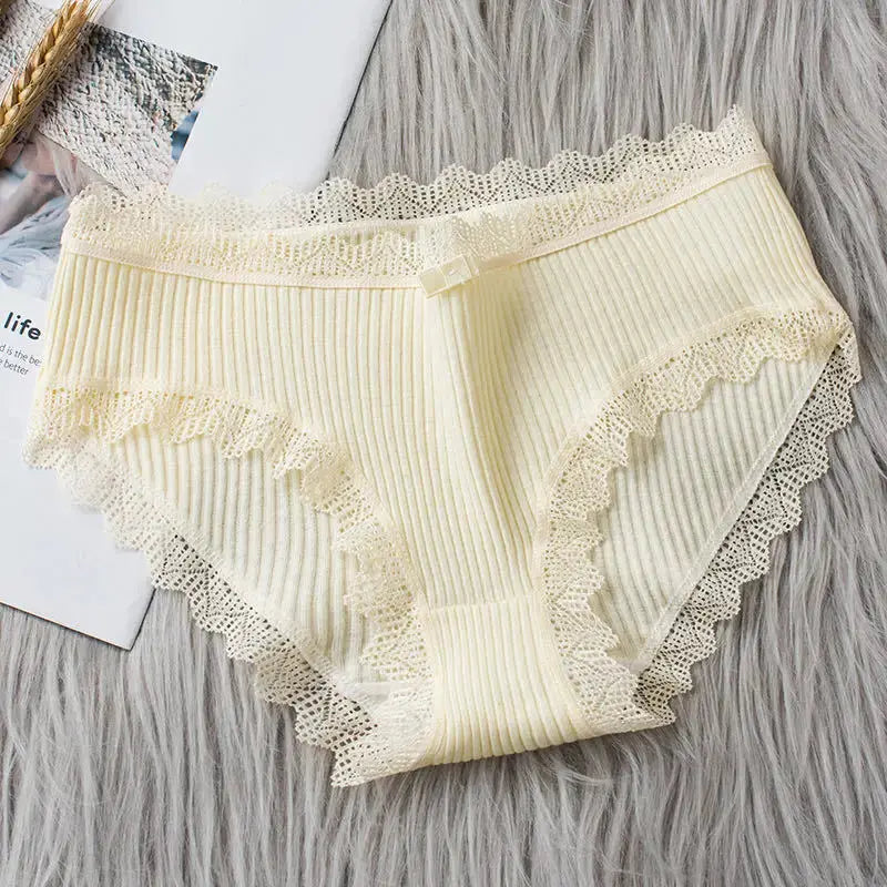 4 Pcs Lace Wavy Trim Bikini Panties – Comfy & Breathable Elastic, Women's Lingerie & Underwear Set LumeaWomen
