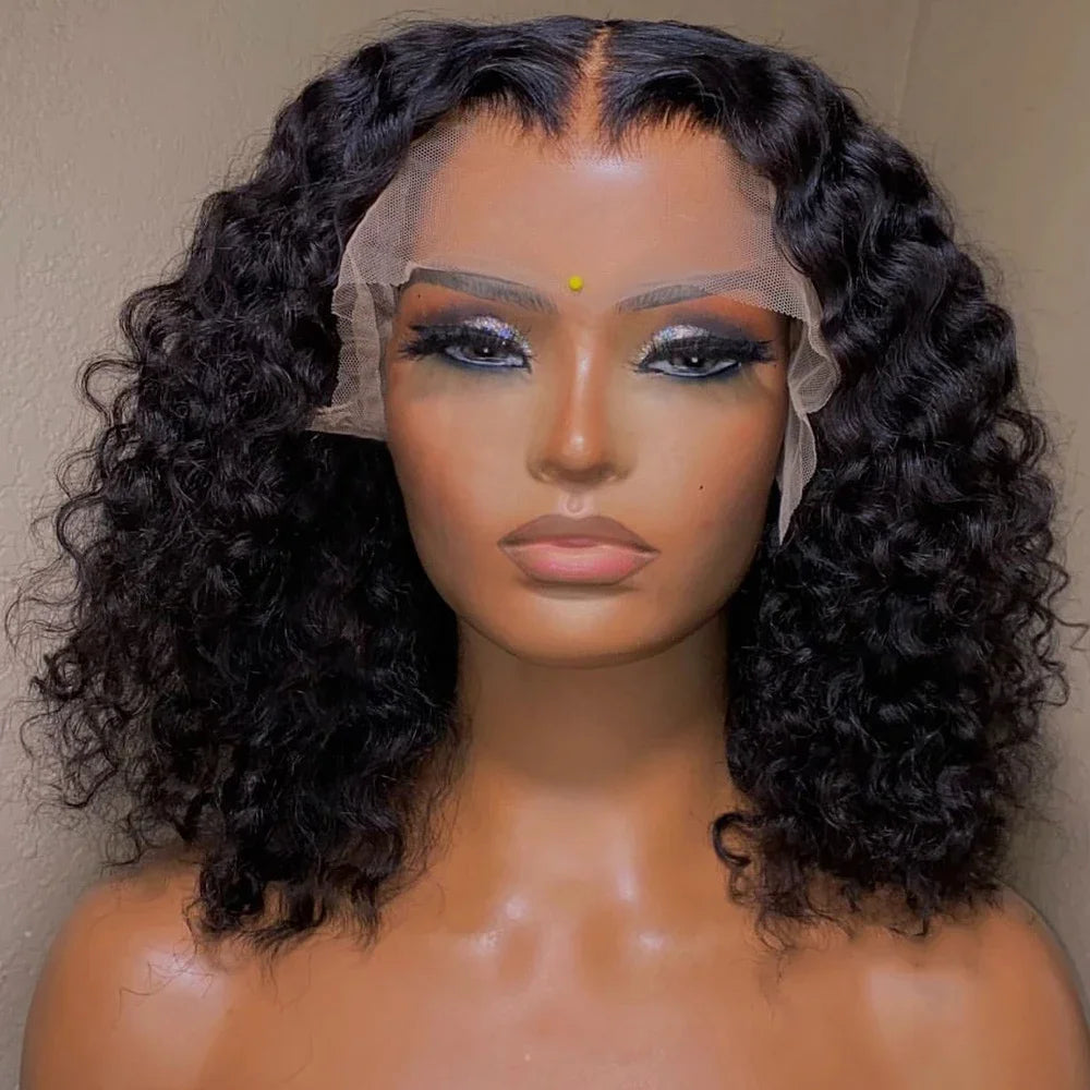 Glueless Deep Curly Bob Wig - 13x4 Brazilian Water Wave Lace Frontal Human Hair Wig for Women LumeaWomen