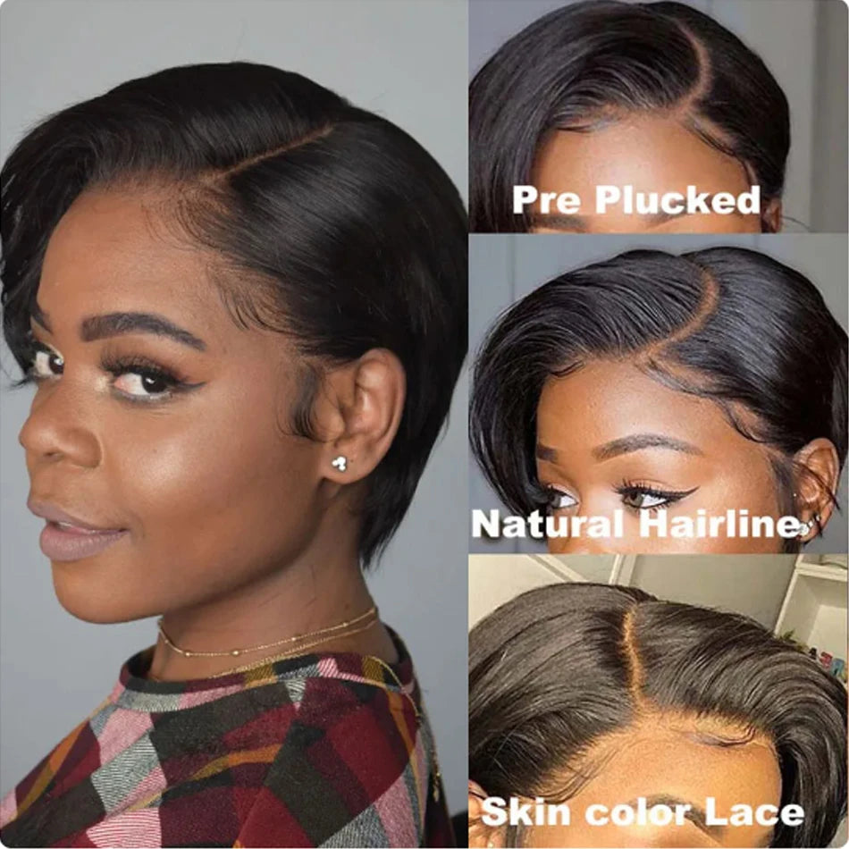 Transparent Pixie Cut Wig - Brazilian Straight Short Bob Human Hair Wig with 13x2 Lace for Women LumeaWomen