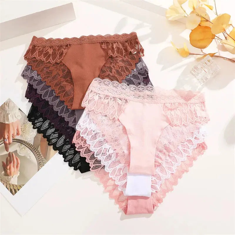 4PCS/Set Floral Lace Panties – Women's Breathable Low Rise Briefs, Soft Solid Color Underwear & Lingerie LumeaWomen