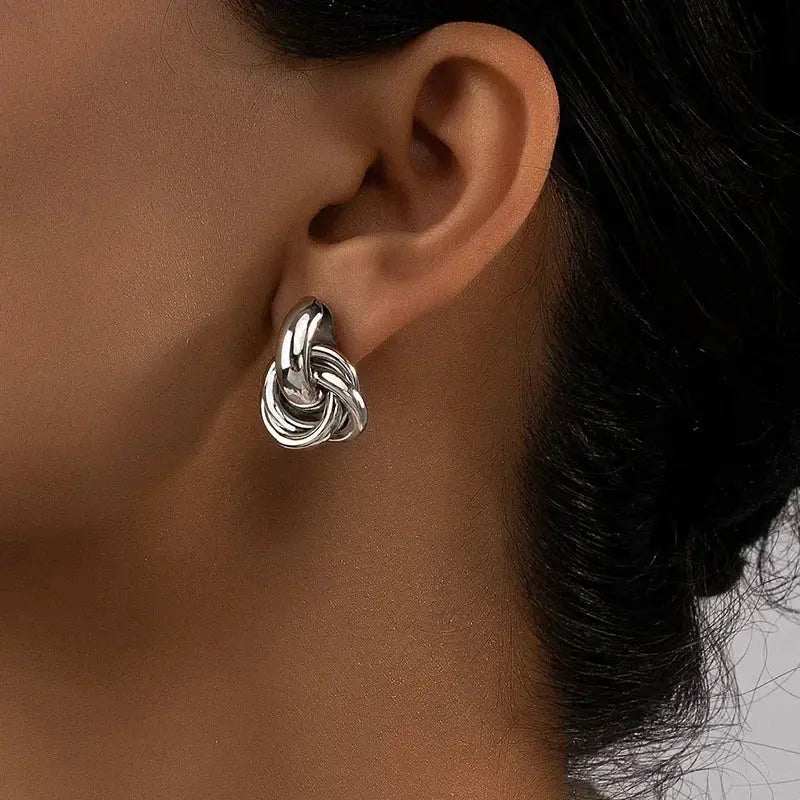 Trendy Gold & Silver Knot Hoop Earrings LumeaWomen