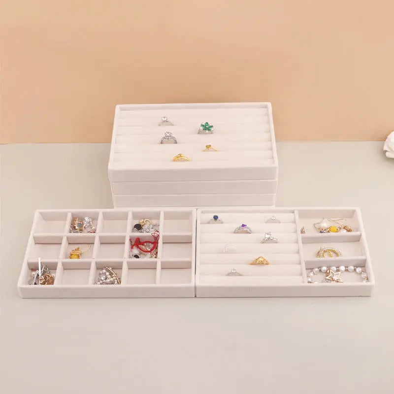 Stackable Velvet Jewelry Tray - Practical Beige Storage Drawer for Rings and Earrings LumeaWomen