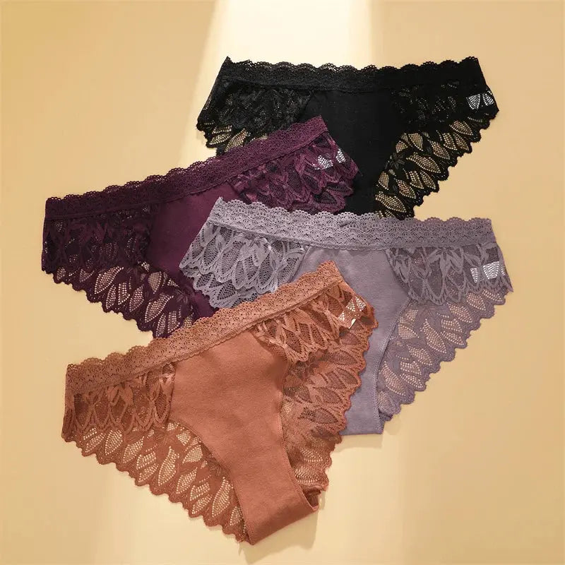 4PCS/Set Floral Lace Panties – Women's Breathable Low Rise Briefs, Soft Solid Color Underwear & Lingerie LumeaWomen