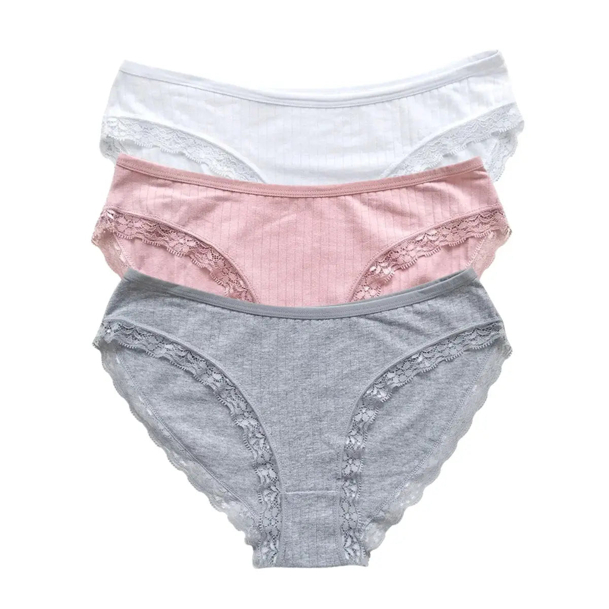 3Pcs/Set Cotton Lace Panties for Women – Soft Solid Color Briefs, M-XL, Underwear LumeaWomen