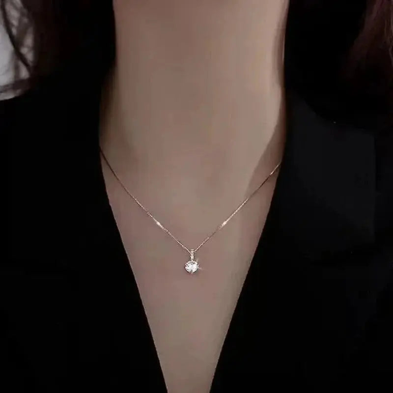 Minimalist 925 Sterling Silver Round Zircon Pendant Necklace LumeaWomen