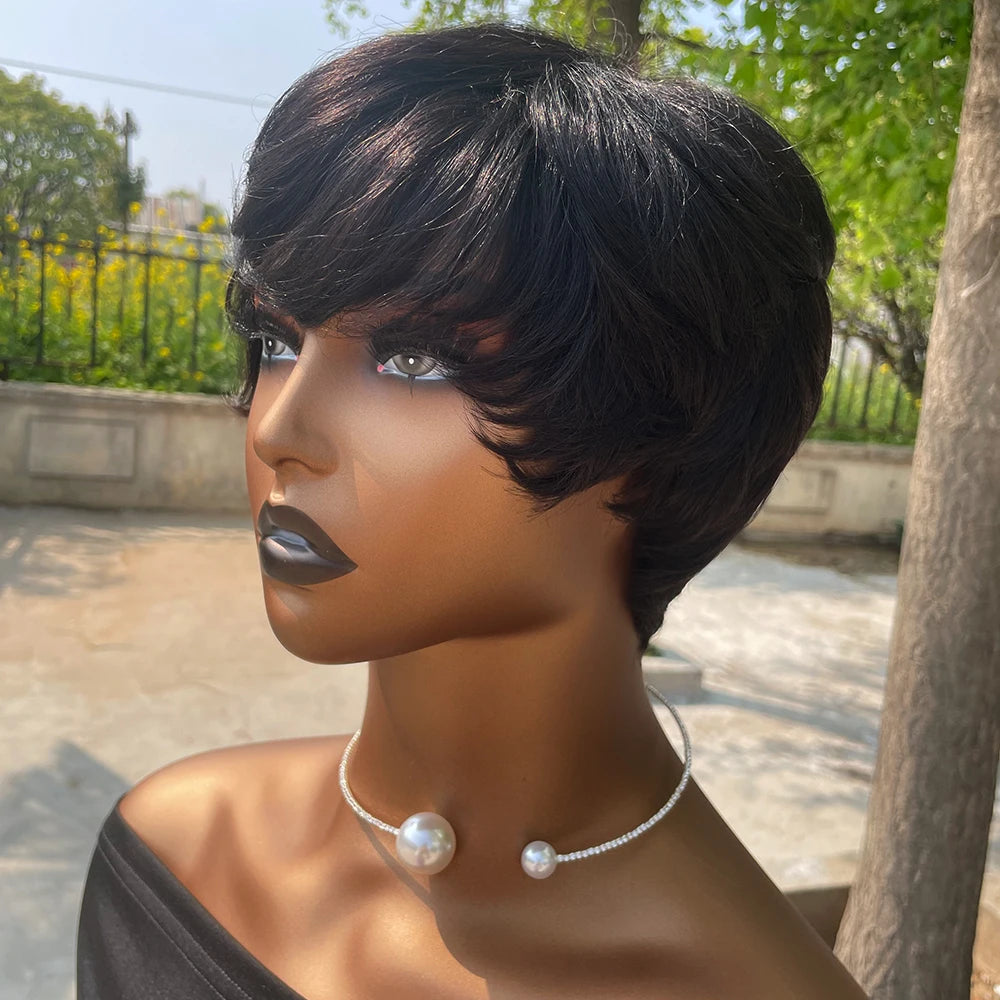 Machine Made Pixie Cut Wig - Human Hair Short Wig with Bangs for Black Women LumeaWomen