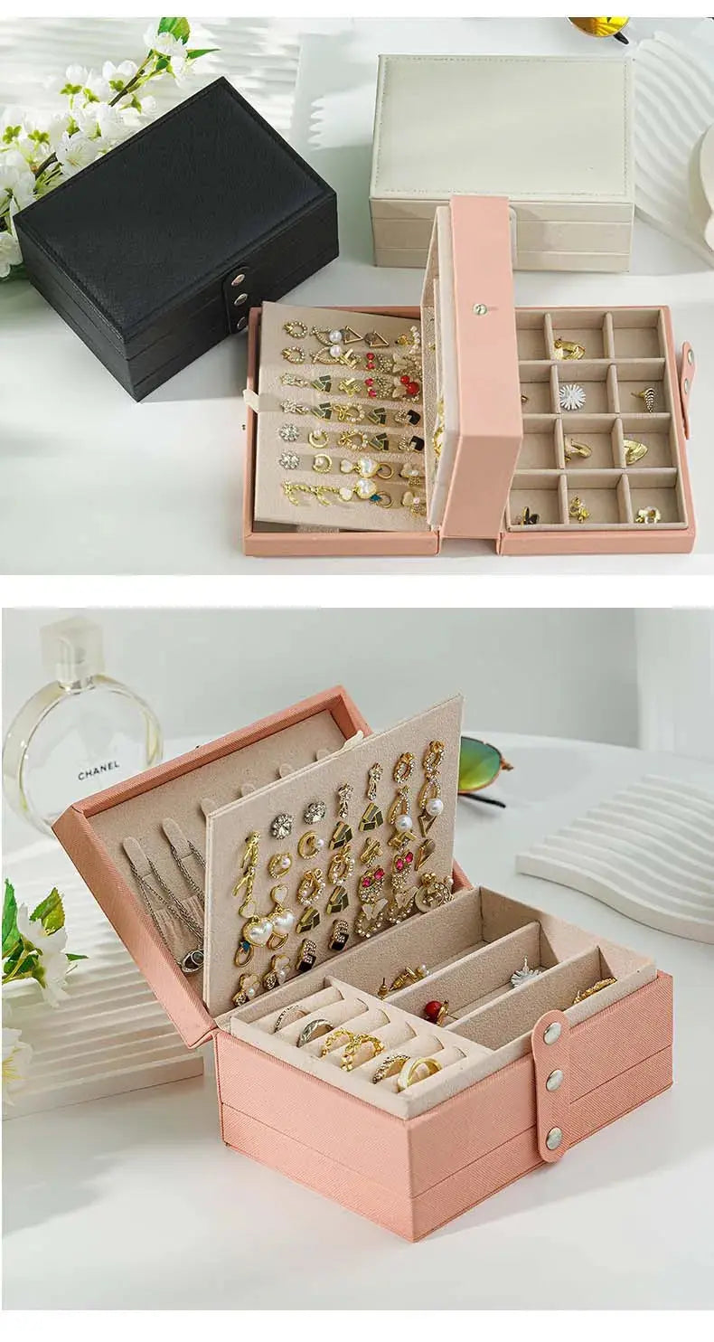Large Capacity PU Leather Jewelry Storage Box - Portable Travel Organizer for Necklaces, Earrings, Rings & More, Dustproof LumeaWomen