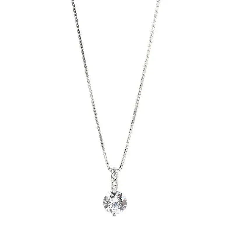 Minimalist 925 Sterling Silver Round Zircon Pendant Necklace LumeaWomen