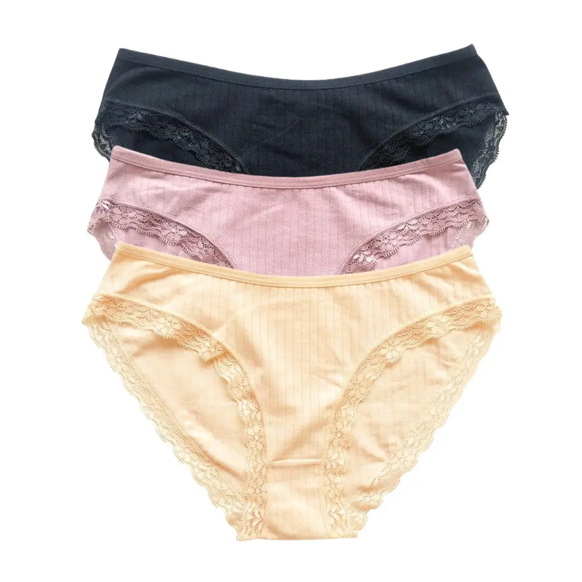3Pcs/Set Cotton Lace Panties for Women – Soft Solid Color Briefs, M-XL, Underwear LumeaWomen