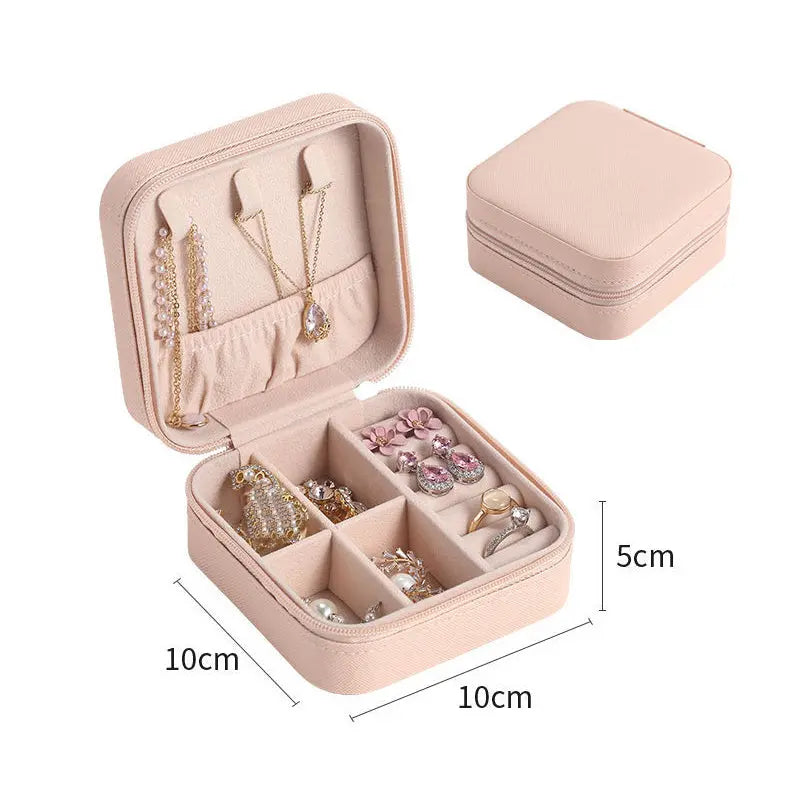 Portable Leather Jewelry Organizer - Travel Case with Zipper for Rings, Necklaces, Earrings & Bracelets LumeaWomen