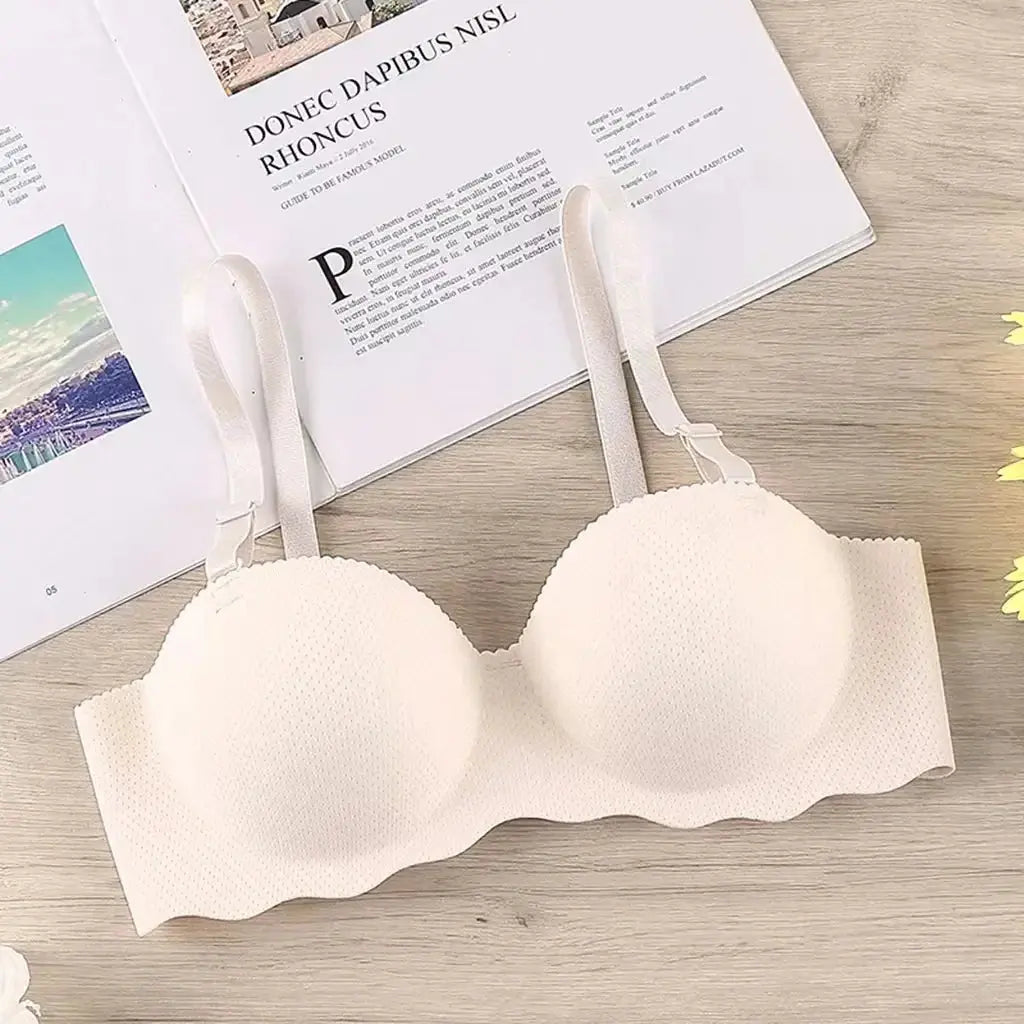 Push-Up Seamless Bra – Wireless Solid Color Lingerie, One-Piece Gathered Brassiere with Convertible Straps for Women LumeaWomen
