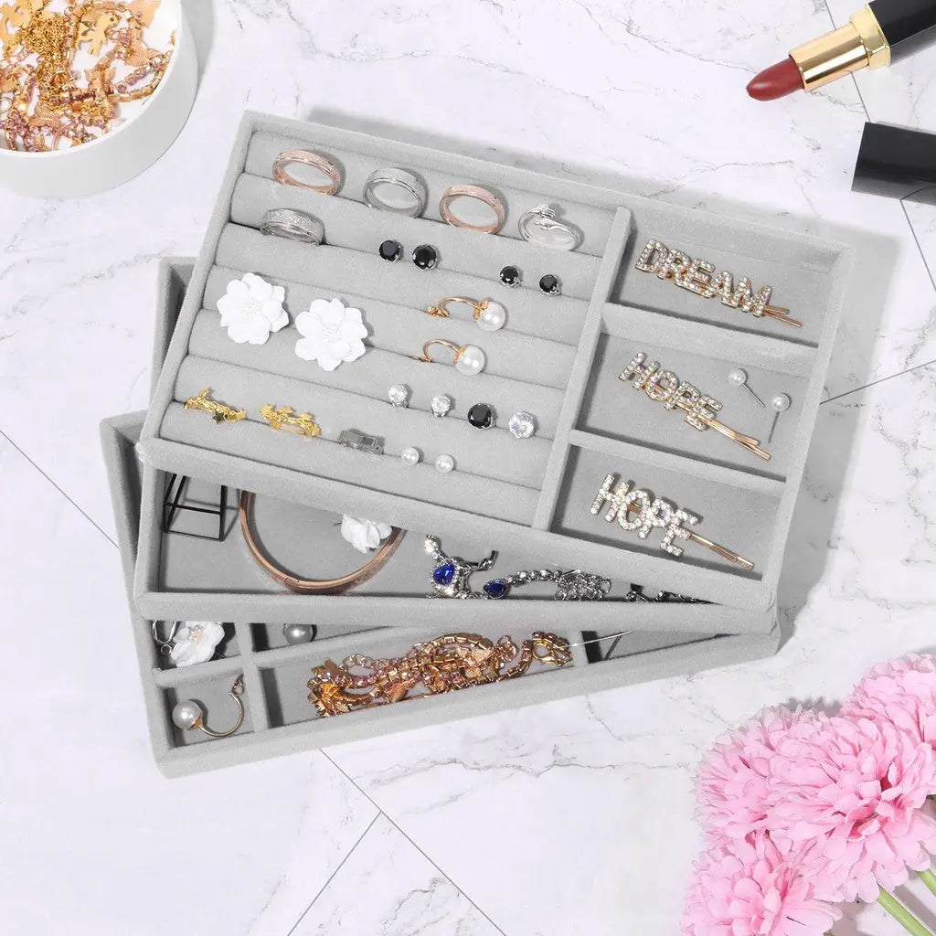 Soft Velvet Stackable Jewelry Tray - Portable Organizer for Rings, Earrings, Necklaces & Bracelets LumeaWomen
