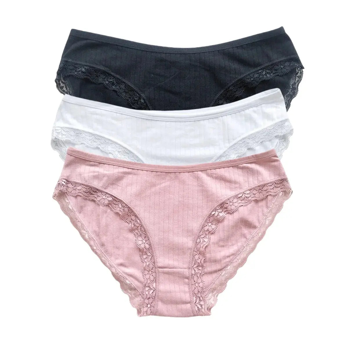 3Pcs/Set Cotton Lace Panties for Women – Soft Solid Color Briefs, M-XL, Underwear LumeaWomen