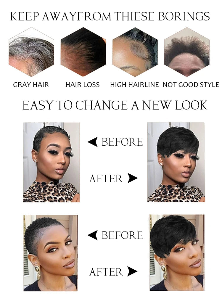 Machine Made Pixie Cut Wig - Human Hair Short Wig with Bangs for Black Women LumeaWomen