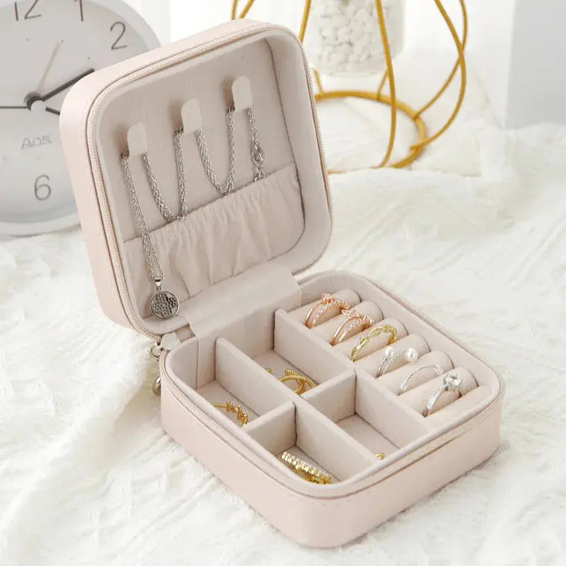 Smooth PU Leather Jewelry Box – Small Portable Travel Organizer, Custom Storage Case for Women & Girls LumeaWomen