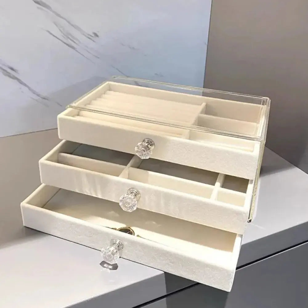 Elegant Three-Layer Flannel Jewelry Box with Drawers - Ideal Storage for Necklaces, Earrings, and Rings LumeaWomen