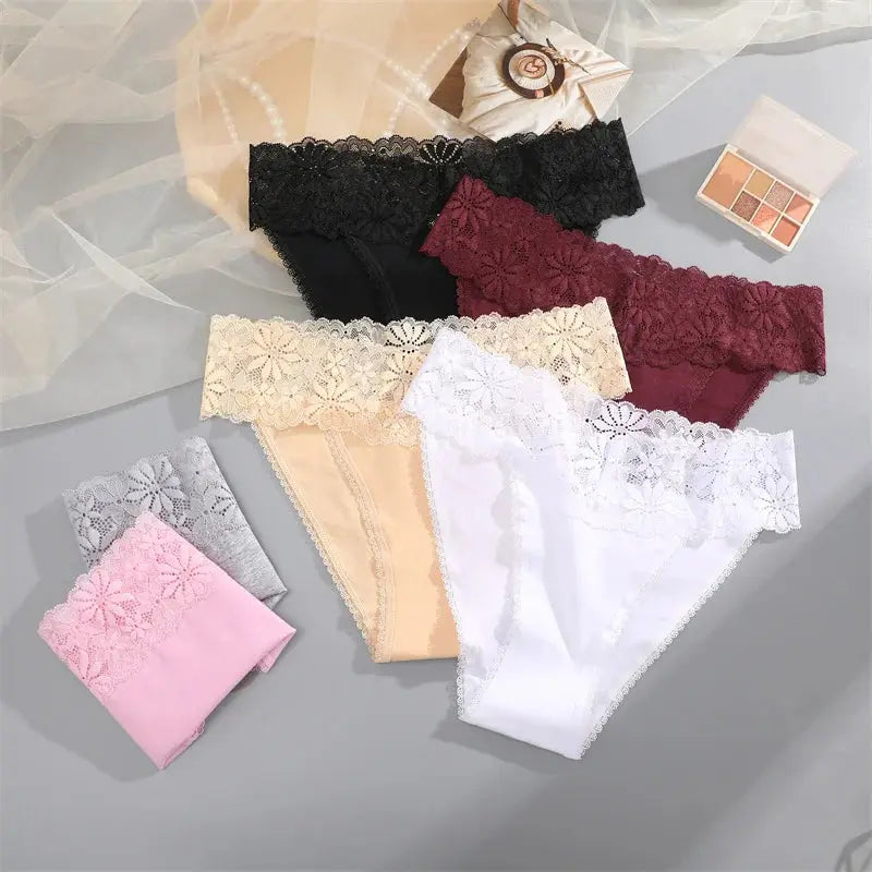Lace Panties Women Cotton Briefs Female Comfortable Underwear 4PCS/Set Elstice Solid Color Panties Female Low Rise Lingerie LumeaWomen