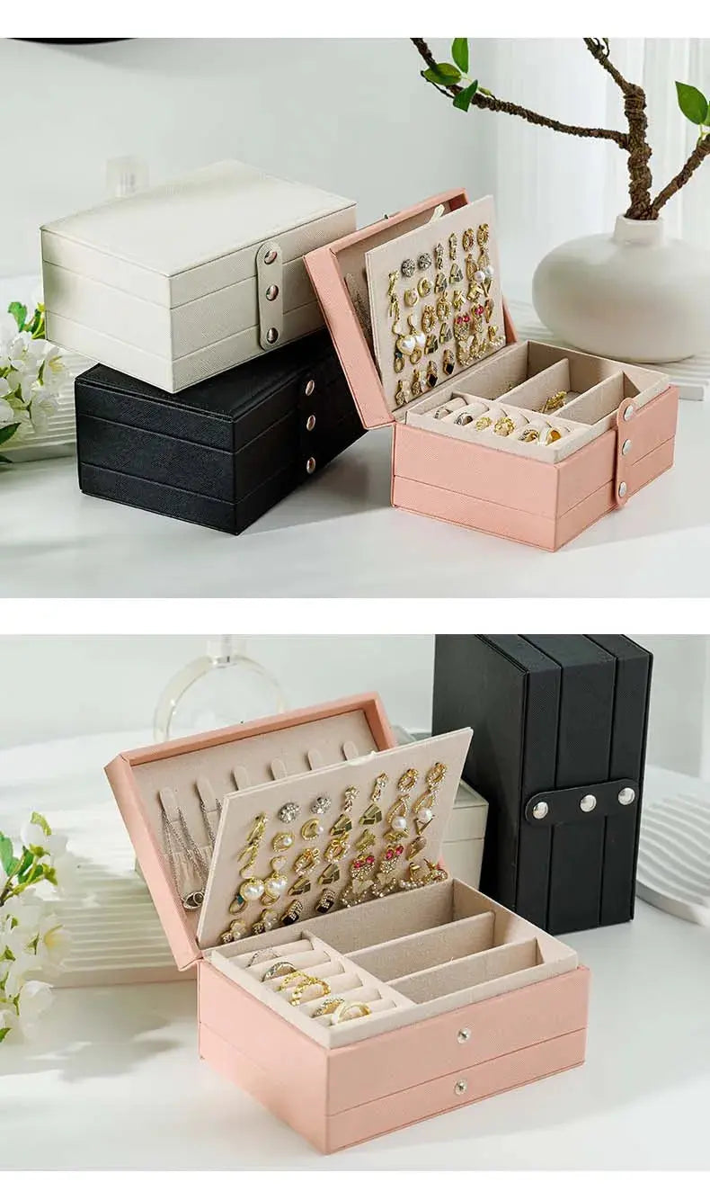Large Capacity PU Leather Jewelry Storage Box - Portable Travel Organizer for Necklaces, Earrings, Rings & More, Dustproof LumeaWomen