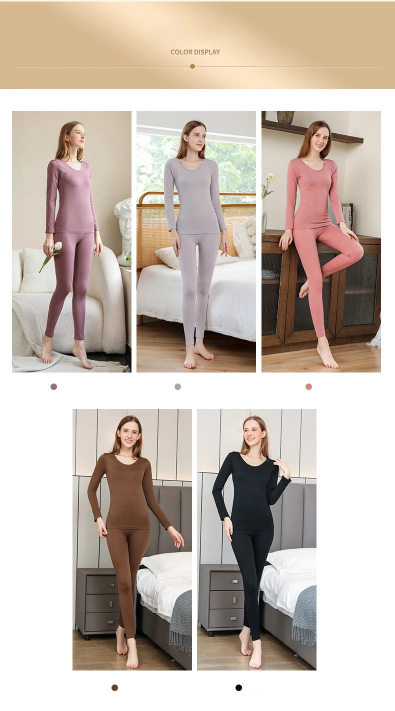 Women's Seamless Thermal Underwear Set - Winter Long Sleeve Top & Pants, Thick Sleepwear LumeaWomen
