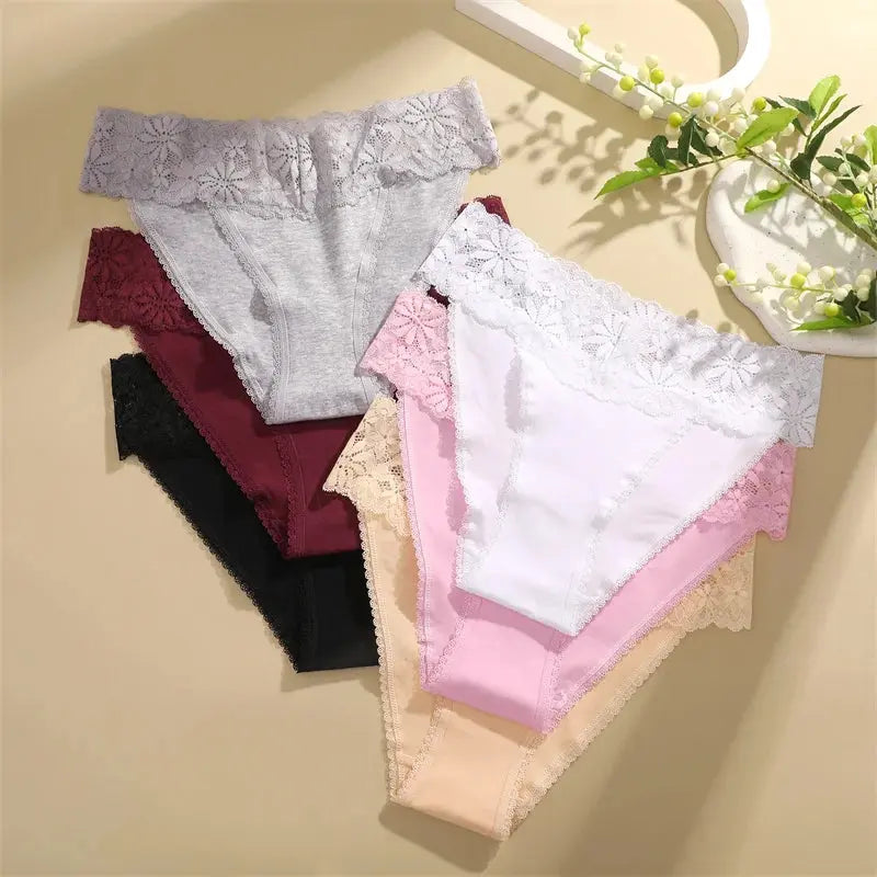 Lace Panties Women Cotton Briefs Female Comfortable Underwear 4PCS/Set Elstice Solid Color Panties Female Low Rise Lingerie LumeaWomen