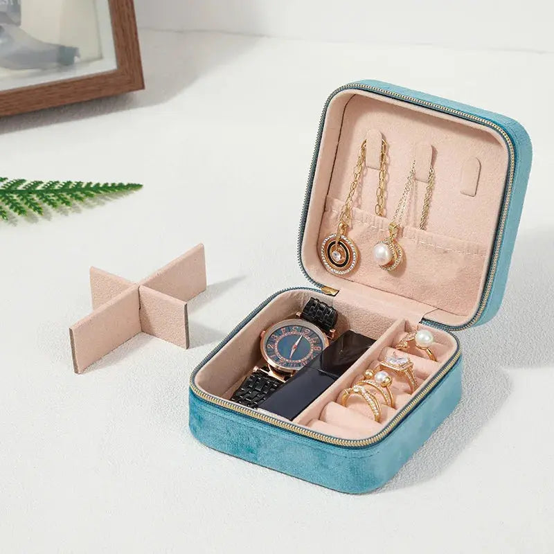 Velvet Jewelry Box for Women – Necklace, Ring, Earrings Organizer, Travel Portable Zipper Square Storage Case LumeaWomen