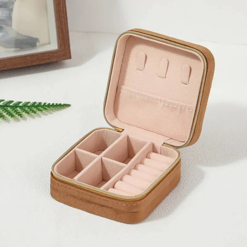 Velvet Jewelry Box for Women – Necklace, Ring, Earrings Organizer, Travel Portable Zipper Square Storage Case LumeaWomen