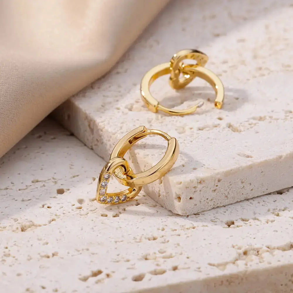 Gold Hollow Heart Zircon Earrings LumeaWomen