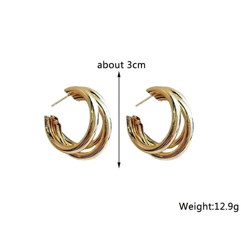 Triple-Layer Gold C-Shaped Dangle Earrings LumeaWomen