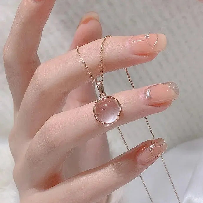 Korean Fashion Colorful Crystal Round Pendant Silver Chain Necklace
